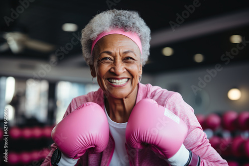 Older woman ready to fight against breast cancer. Generative AI © Marcela Ruty Romero