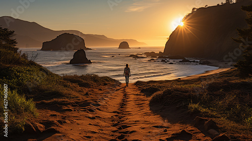 Mysterious Single Barefoot Footprint on Undisturbed Low-Tide Beach, Generative AI