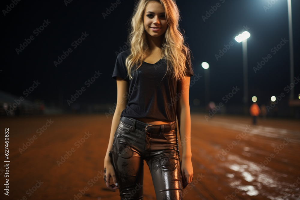 Obraz premium Young Woman Having Fun In The Mud While Raining - Generative AI