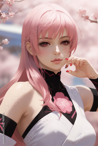 Beautiful pink hair girl with big eyes realistic anime in concept art