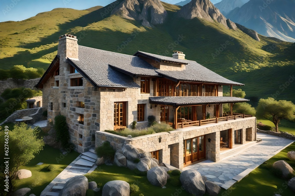 A majestic Stone House in Mountains on hill village