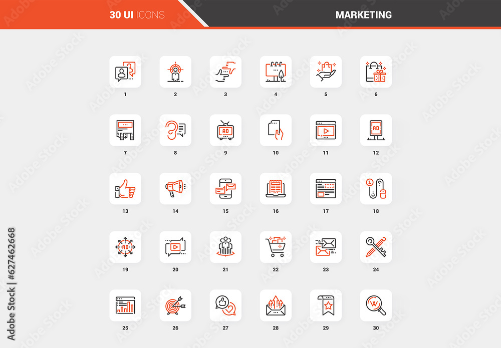 Vector set of marketing and advertising flat line web icons. Each icon ...