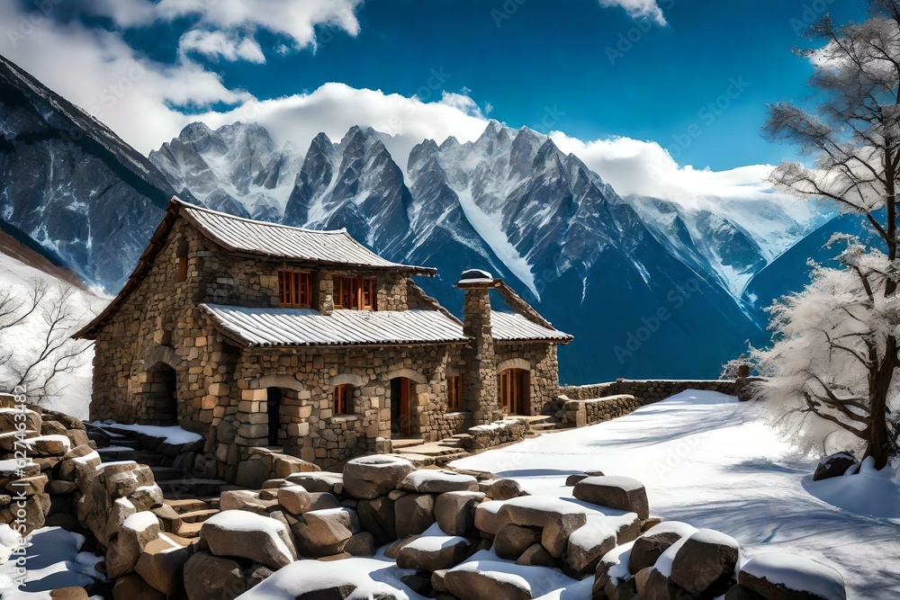 A majestic Stone House in Mountains, mountain village in the mountains