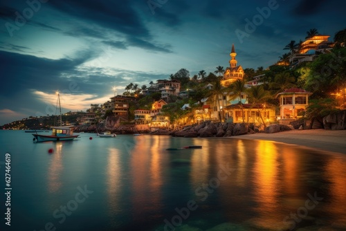 Colorful coastal town embraced by the sea and sailboats., generative IA © Gabriel