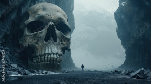 giant skull in the mountains