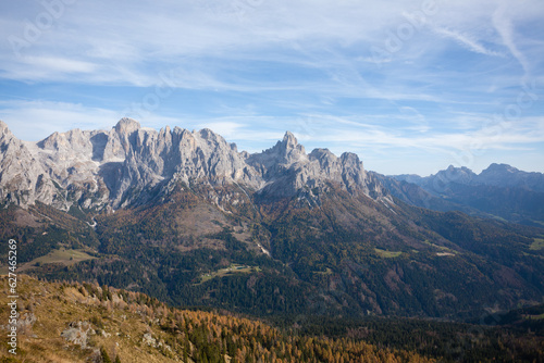 Dolomites range landscape. San Martino di Castrozza mountains view