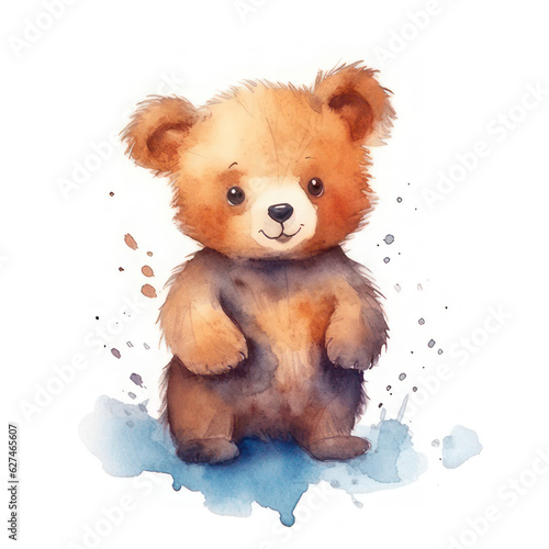 Watercolor cute little bear isolated on white background. AI generative. © Iaroslav