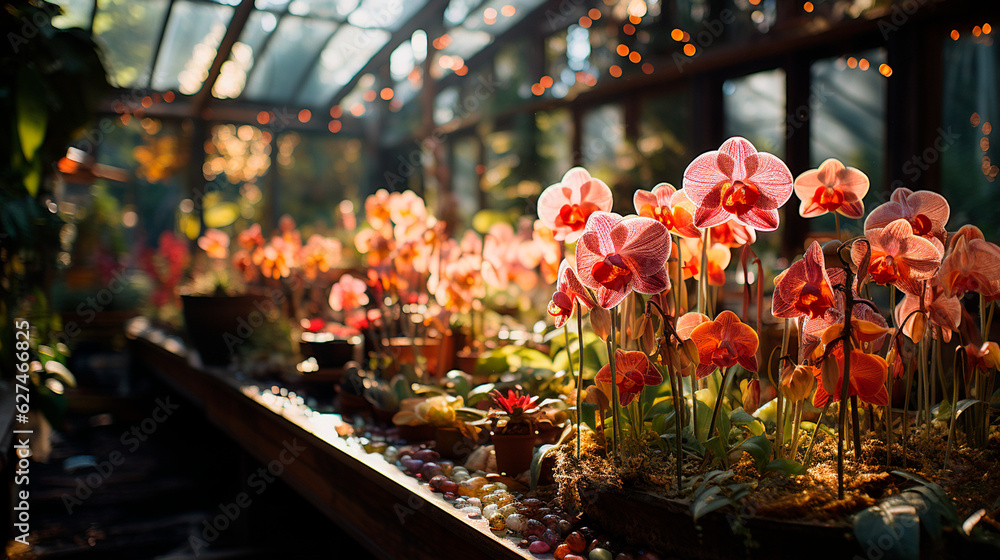 Greenhouse Filled with Exotic Tropical Plants like
Orchid. Generative AI. Greenhouse Filled with Exotic Tropical Plants like
Orchid. Generative AI.