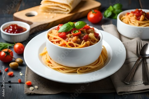 pasta with tomato sauce and parmesan generated by AI technology 