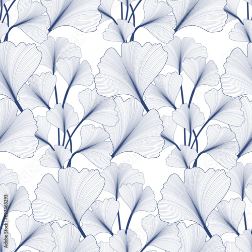 Ginkgo biloba - seamless pattern. Luxurious vector background designed for printing on fabric and can also be used in advertising medical cosmetics and pharmaceuticals