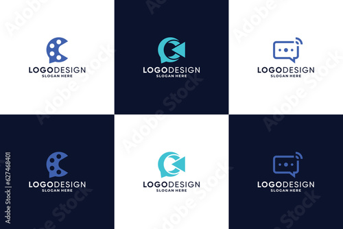 collection of modern communication logo form chat bubble