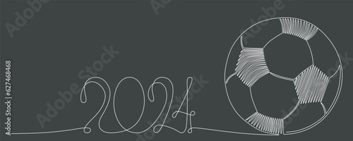 European international football championship symbol 2024 in Germany. Vector stock continues line ball illustration isolated on black chalkboard background. Editable stroke single line. 