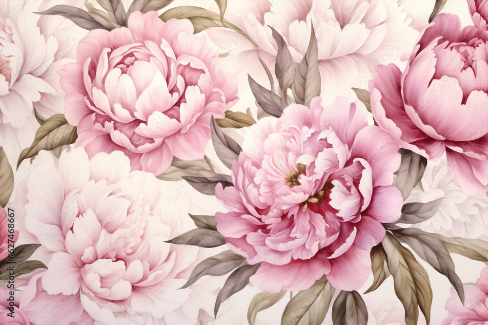 Watercolor art floral peony pattern