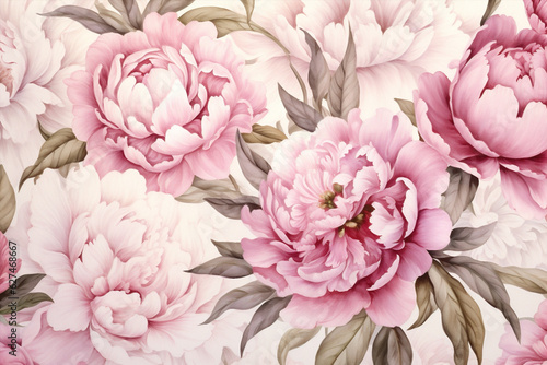 Watercolor art floral peony pattern