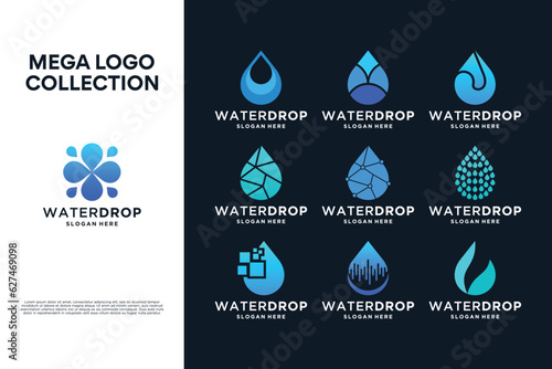 Collection of water drop logo design.
