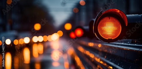 warning lamp in the street at night. Red alert lamp or warning indicator, digital ai