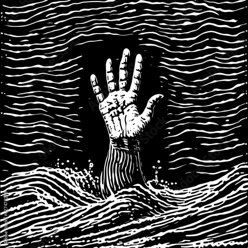 drowning hand in the sea