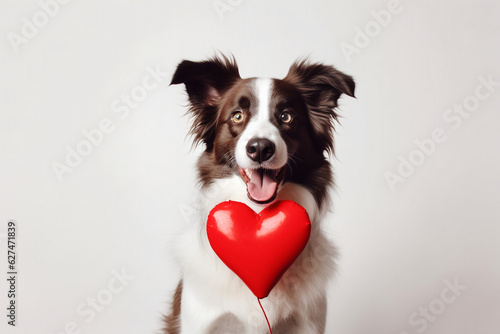 Obraz na płótnie Adorable border collie dog with hear shape balloon isolated