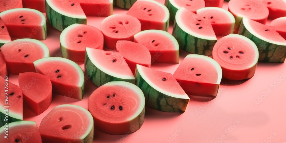 Watermelon Slices on a Light Pink Background, a Vibrant and Juicy Tropical Fruit Snack Perfect for Summertime Hydration and Healthy Eating Watermelon Slices on a Light Pink Background, a Vibrant and Juicy Tropical Fruit Snack Perfect for Summertime Hydration and Healthy Eating