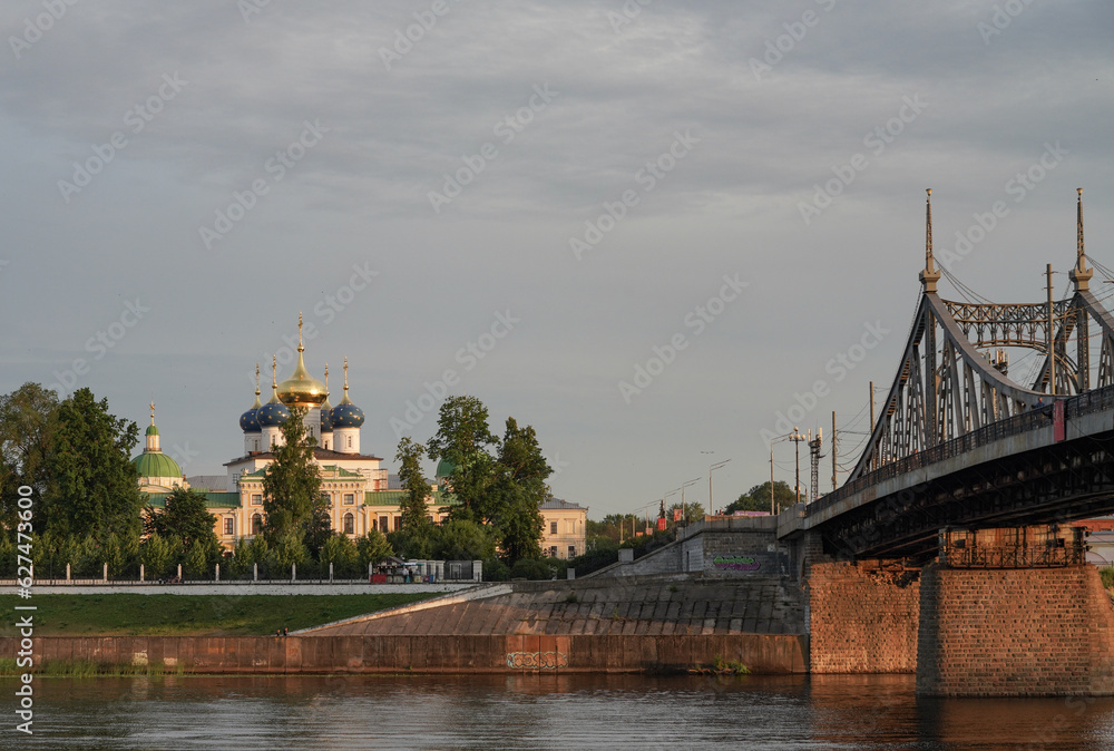 Automobile bridge across the Volga river in the city of Tver