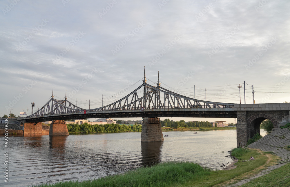 Automobile bridge across the Volga river in the city of Tver