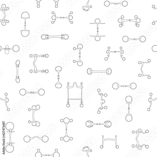 Equestrian bridle bits scattered randomly, vector seamless pattern
