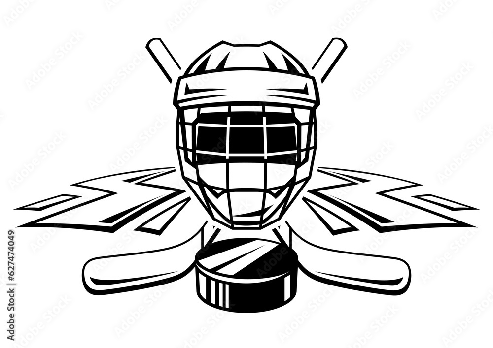 Fototapeta premium Emblem with hockey symbols. Sport club label or emblem. Healthy lifestyle illustration.