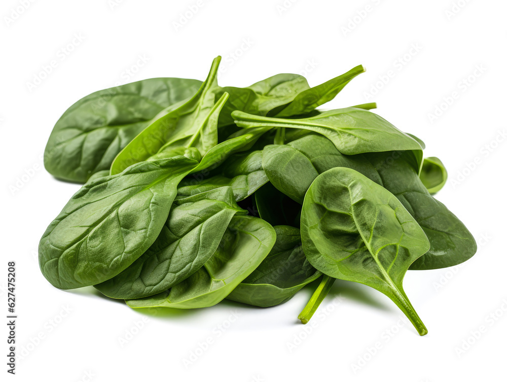Pile of fresh green baby spinach leaves isolated on white background. Close up Pile of fresh green baby spinach leaves isolated on white background. Close up