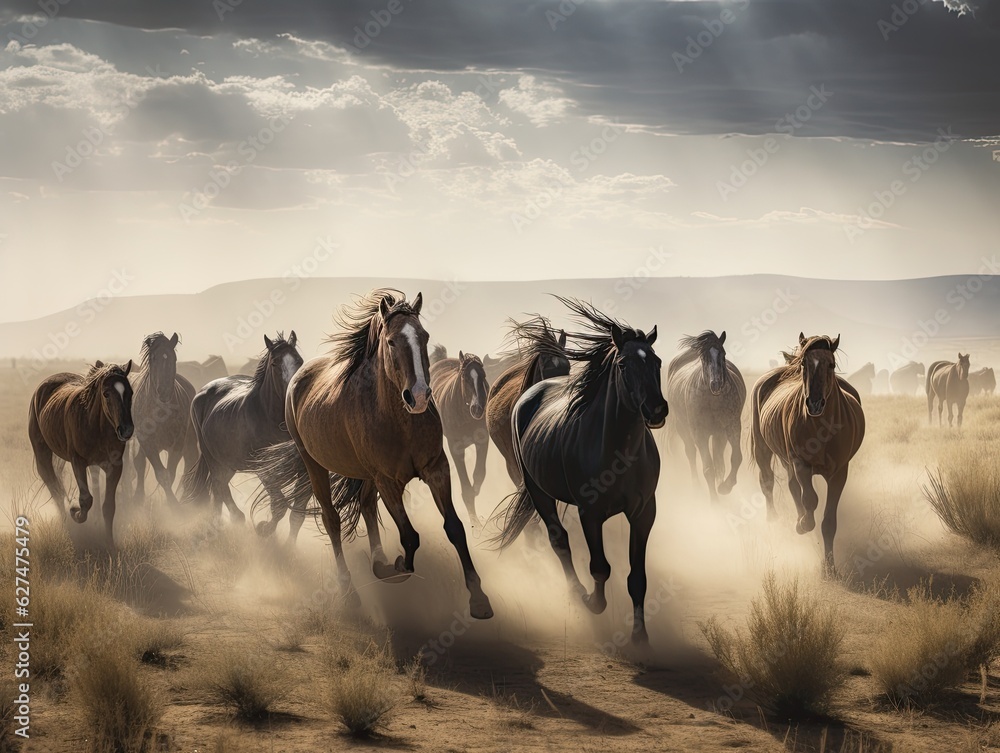 Obraz premium Herd of wild horses galloping