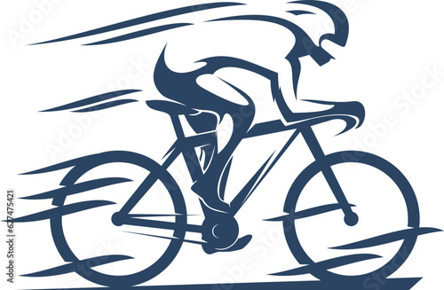 Fotografiet Cycling sport icon, bike racer silhouette of bicycle and cyclist, vector symbol