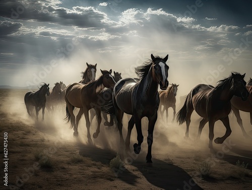 Herd of wild horses galloping