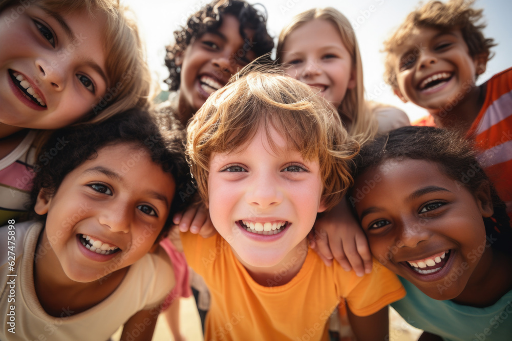 Group of cheerful happy multiethnic children outdoors Group of cheerful happy multiethnic children outdoors