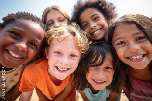 Group of cheerful happy multiethnic children outdoors © Jasmina