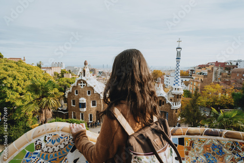Beautiful female model in parc guel Barcelona
