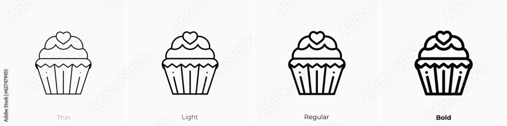 cupcake icon. Thin, Light, Regular And Bold style design isolated on white background