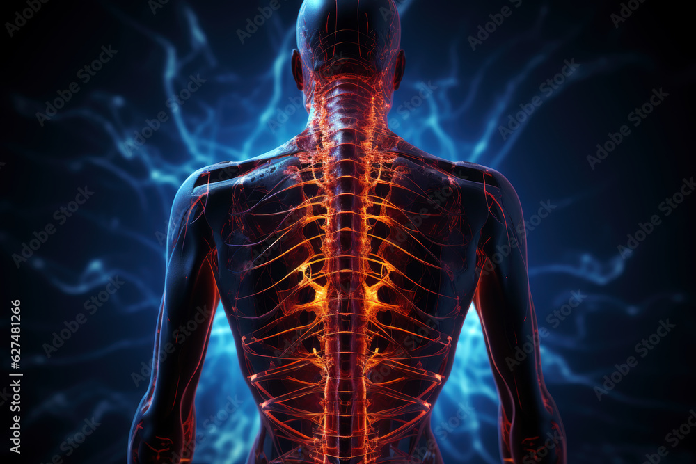 Hernia of the cervical spine, neck pain, man suffering from backache, spondylosis of the intervertebral disc, health problems concept Hernia of the cervical spine, neck pain, man suffering from backache, spondylosis of the intervertebral disc, health problems concept