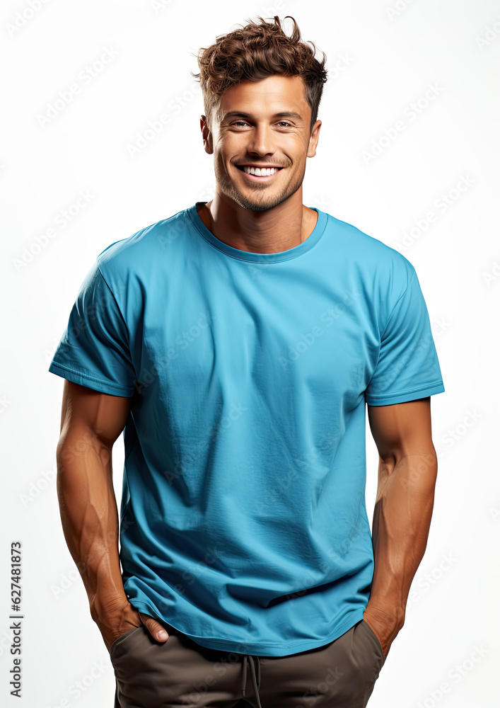 Male Model Wearing a Plain Green Unbranded T-Shirt on a White Background Male Model Wearing a Plain Green Unbranded T-Shirt on a White Background