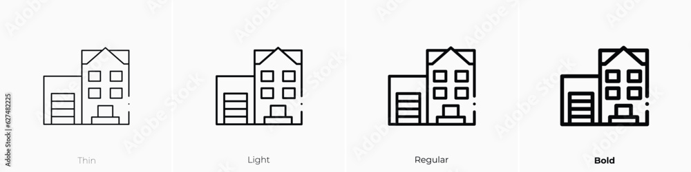 building icon. Thin, Light, Regular And Bold style design isolated on white background
