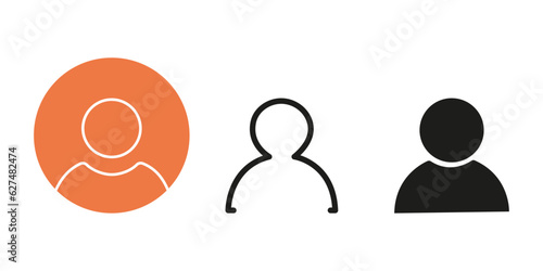 Vector flat illustration. Icons in orange color, stroke and black color. Avatar, user profile, person icon, profile picture. Suitable for social media profiles, screensavers and template.