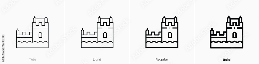 belem tower icon. Thin, Light, Regular And Bold style design isolated on white background