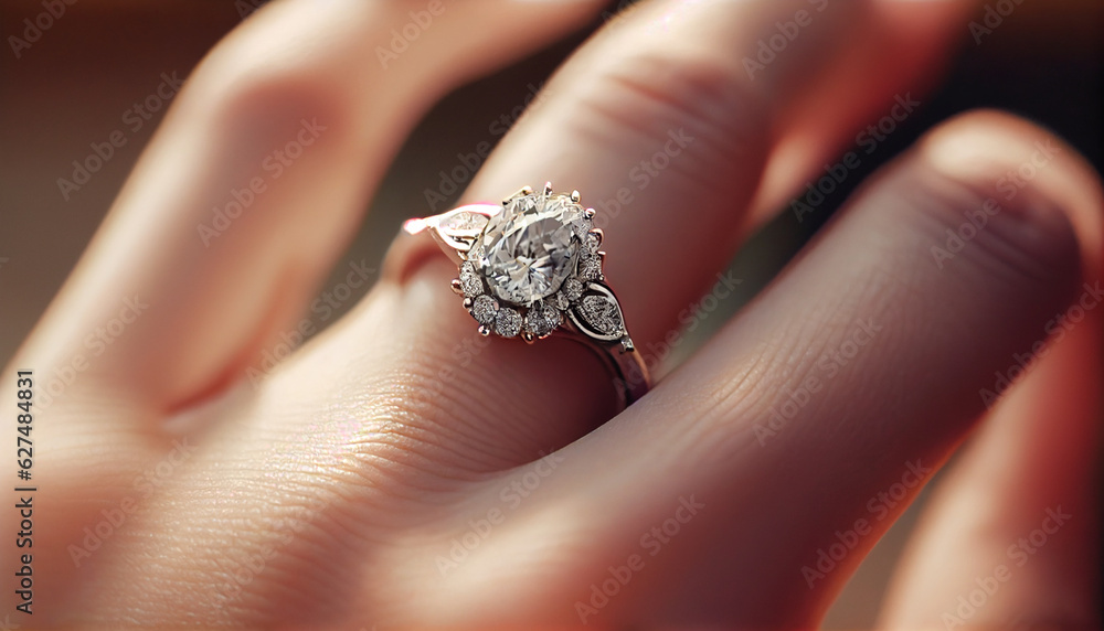 hand with a diamond ring. engagement ring, generative in ai hand with a diamond ring. engagement ring, generative in ai