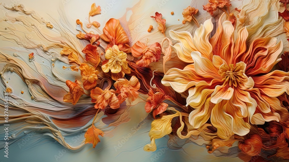Abstract autumn flowers, fluid art. Generative AI Abstract autumn flowers, fluid art. Generative AI