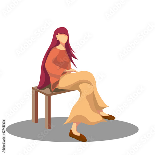 Young woman sitting in armchair in a closed pose. interviewee, correspondent, questioner or TV host. Vector flat illustration.