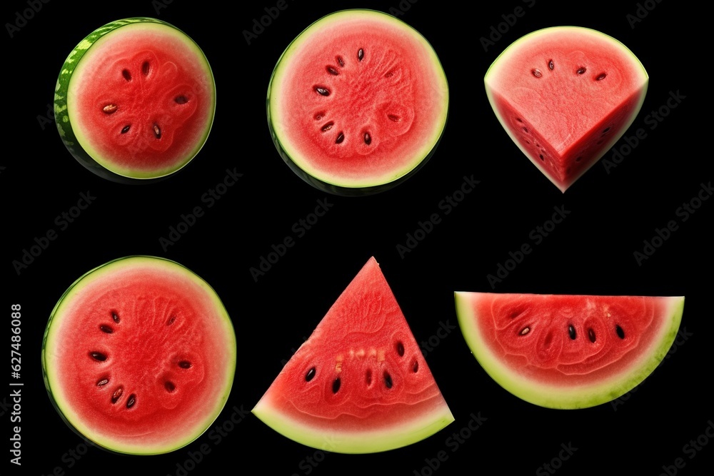 set of watermelon slices on black background. set of watermelon slices on black background.