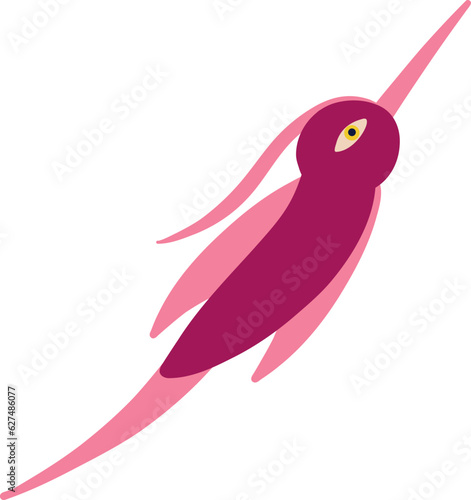 Cute weird red bird. A bizarre fairy-tale firebird