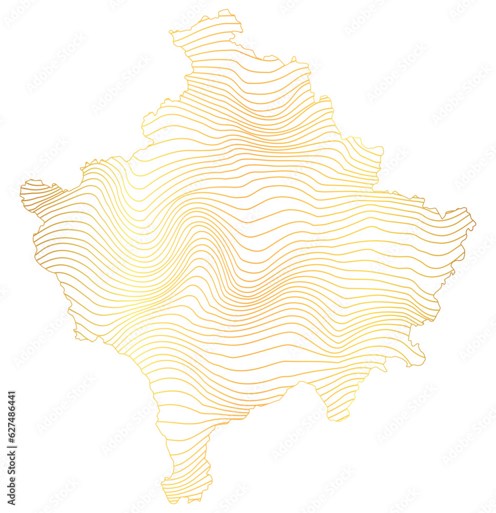 abstract map of Kosovo - vector illustration of striped gold colored map abstract map of Kosovo - vector illustration of striped gold colored map