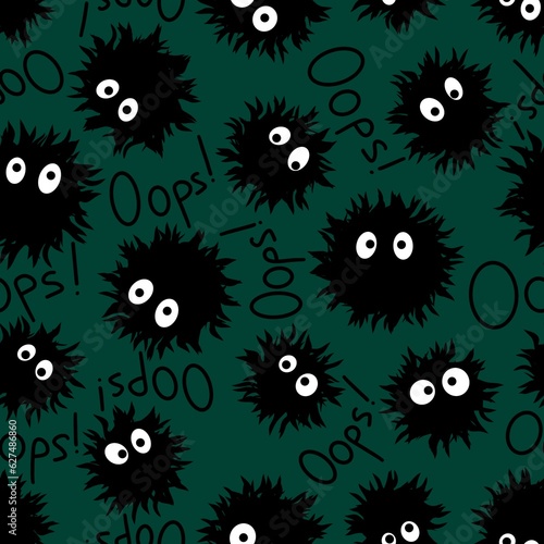Cartoon monsters seamless kawaii fluffy aliens pattern for Halloween wrapping paper and fabrics and kids