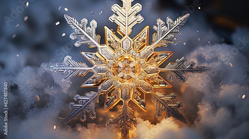 Frozen golden snowflakes, w...
