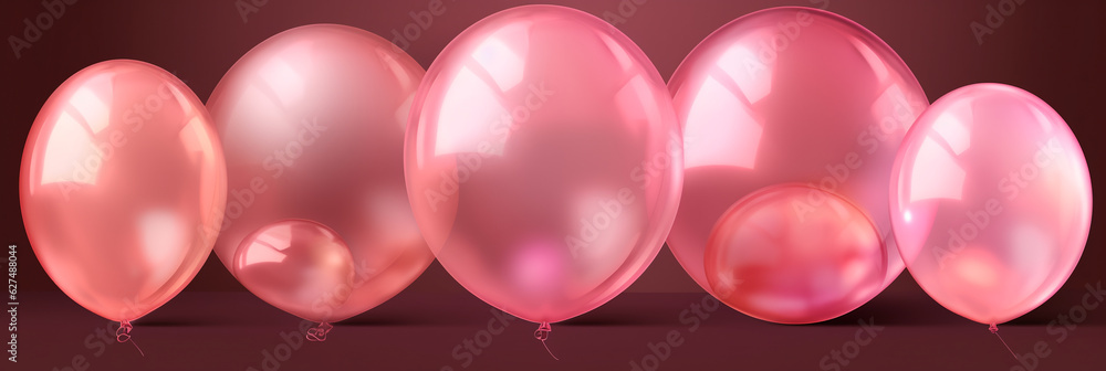 Generative AI, pink balloons, balls, soap bubbles, holiday decor, decorations, background, space for text, banner, event agency, advertising, fun, disco, birthday, valentine's day