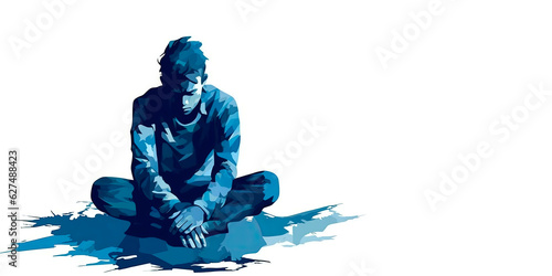 A teenager sitting on the floor with low self-esteem and sad.Struggling in the Dark: The Invisible Torment of Mental Illness as Depression and Anxiety, copy space